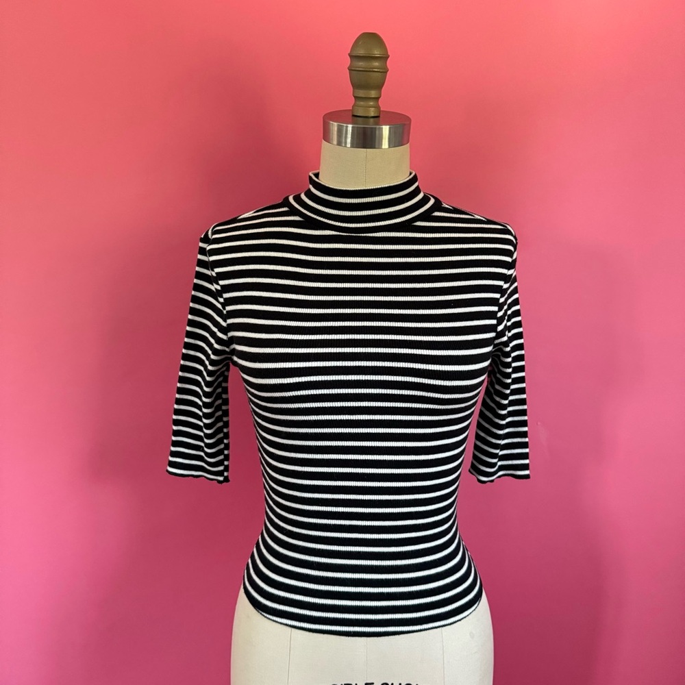 🌈4/$20🌈 Zara Stripe Stretch Rib Mock Neck Crop Top XS